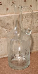 Vintage Etched Glass Flower Theme Beverage Pitcher