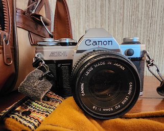 Vintage CANON AE-1 34MM Camera With Flash And Additonal Lenses And Bag