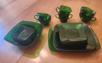 Vintage Emerald Green Glass Dishware Set