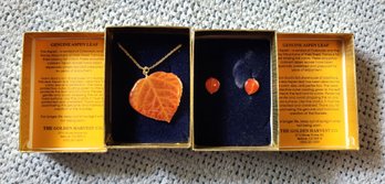 Vintage Brand New Genuine Aspen Leaf Necklace And Earring Set