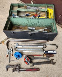 Dark Gray Toolbox With Assortment Of Hand Tools