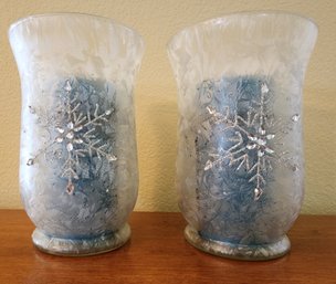 Frosted Glass Candle Displays With (2) Brand New Candles