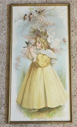 Vintage Fine Art Stone Lithograph Print Framed THE LITTLE CAPTIVE By Maud Bogart