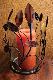 Metal Flower Theme Candle Accent With Glass Shade