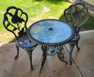 Vintage Wrought Iron Patio Set With Glass Top Table