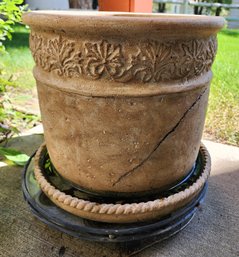 Vintage Ceramic Flower Pot With Rolling Stand