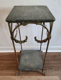 Vintage Marble Top Plant Stand Table With Metal Base