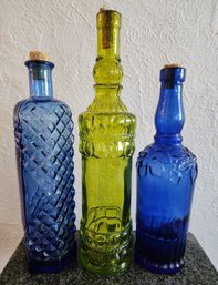 (3) Colored Glass Bottles