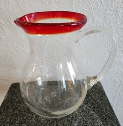 Vintage Red Rim Glass Beverage Pitcher