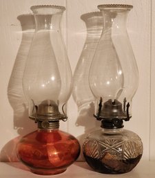 (2) Vintage Oil Lamps With Original Shades