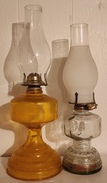 Vintage Pair Of Oil Lamps With Original Shades