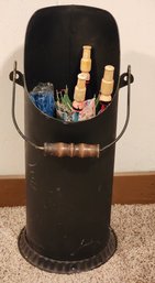 Vintage Tall Fireplace Ash Bucket With Assortment Of Vintage Umbrellas