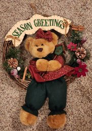 Vintage SEASON'S GREETINGS Hanging Bear Wreath