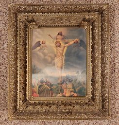 Vintage Metal Frame Lighted TRANSFORMATION Image Of Christ Crucifixtion