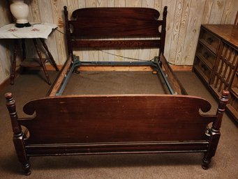 Vintage Wooden Bed Headboard And Footboard With Metal Frame Insert