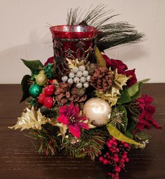 Christmas Holiday Wreath Arrangement With Candle Holder