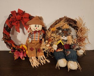 (2) Scarecrow Themed Fall Season Wreaths