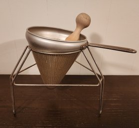 Vintage Metal Strainer With Stand