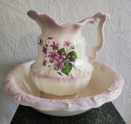 Vintage Ceramic Wash Basin And Pitcher Set