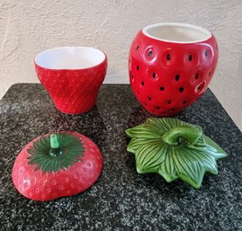 (2) Strawberry Style Jars With Lids