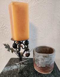 Home Decor Bundle - Candle With Stand And Ceramic Handmade Vessel