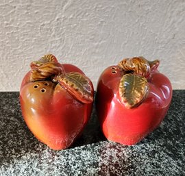 (2) Ceramic Apple Style Salt And Paper Shakers