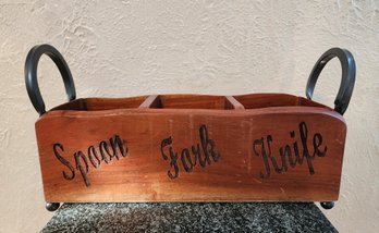 SPOON FORK KNIFE Wooden Decor Caddy With Handles