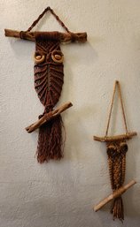 (2) Mid Century Modern Woven Owl Hanging Decor Selections