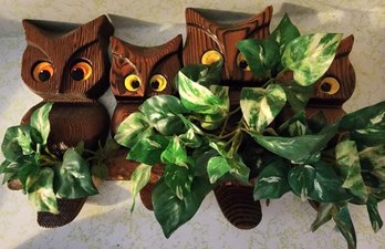 (4) Mid Century Modern Wooden Owl Hanging Decor