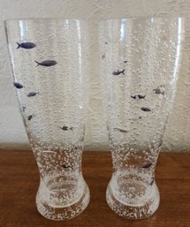 (2) Tall Pilsner Style Drinking Glasses