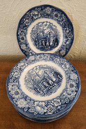 Vintage Liberty Blue STAFFORDSHIRE Colonial Scene Plates