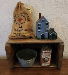 Vintage Wooden Mini Wall Accent Crate With Novelty Items