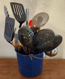 Vintage Blue Enamel Container Full Of Kitchen Essentials