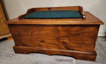 Vintage Wooden Storage Chest With Padded Cushion Top