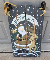 Vintage Wooden Santa Claus Christmas Holiday Sled