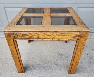 Vintage Glass Accent Wooden Side Table