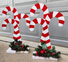 (2) Vintage Wooden Christmas Candy Cane Decor