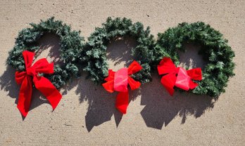 (3) Christmas Red Bow Accent Hanging Wreaths