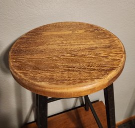 Vintage Wooden And Metal Base Stool