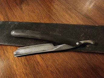 Vintage Straight Razor And Leather Strop