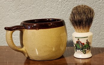 Vintage Badger Hair Lather Shaving Brush With Ceramic Cup