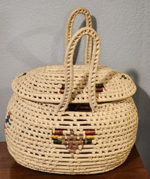 Large Woven Basket With Lid And Handles