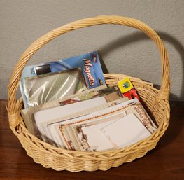 Vintage Basket With Assortment Of Notepads