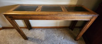 Vintage Wooden Buffet Table With Glass Top