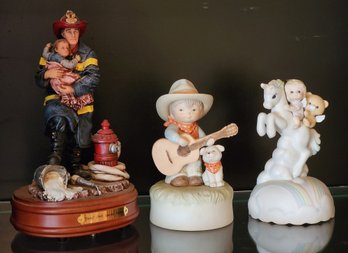 (3) Vintage Ceramic Music Box Figures