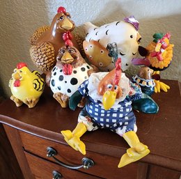 Large Bundle Of Assorted Chicken Rooster Home Decor Figures