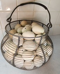 Vintage Metal Gathering Basket With Eggs