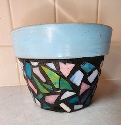 Vintage Ceramic Flower Pot With Mosaic Exterior