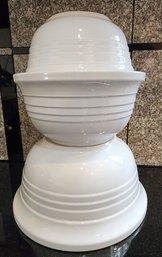 (3) Vintage OVER & BACK Made In Portugal White Ceramic Mixing Bowls