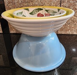 Variety Of (3) Decorative Ceramic Kitchen Serving And Mixing Bowls